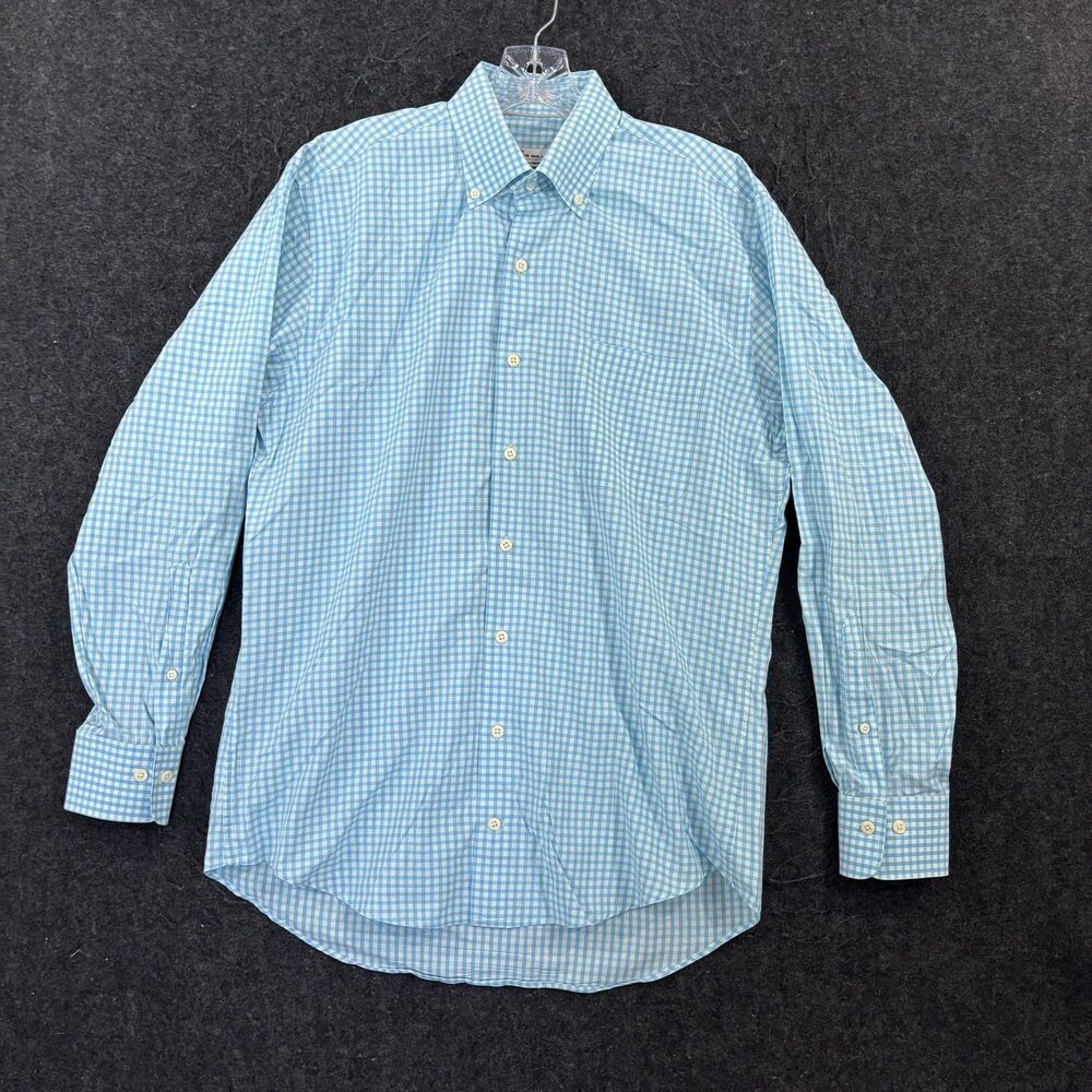 Peter Millar Shirt Men's Medium Blue White Check Cotton Button Down Pocket
